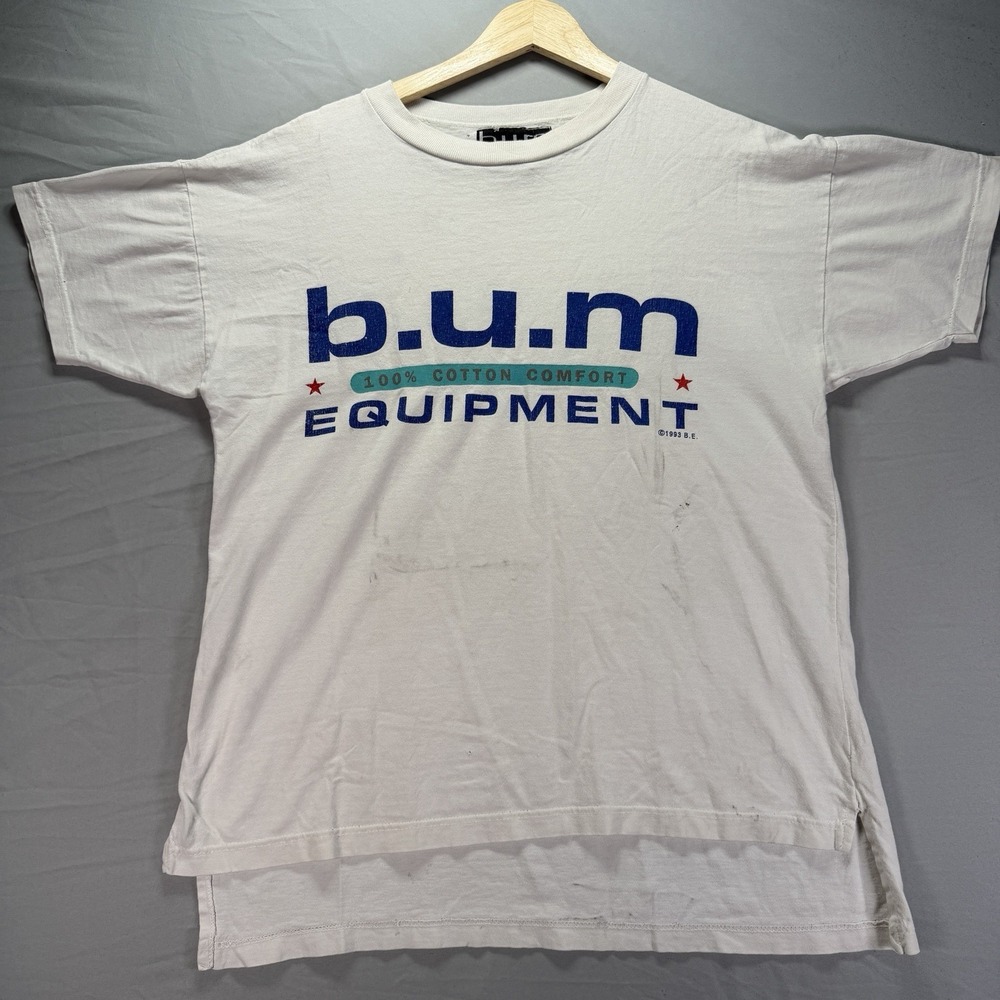 Vintage Bum Equipment Shirt Mens Small White Short Sleeve Work Out Graphic 90s